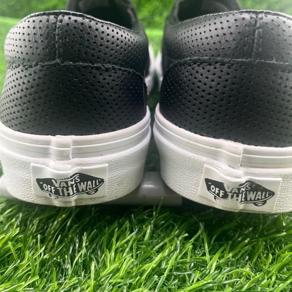 Vans Classic Slip On Perforated Leather Sneakers Black White Men US 6 Women 7.5 - Picture 5 of 10